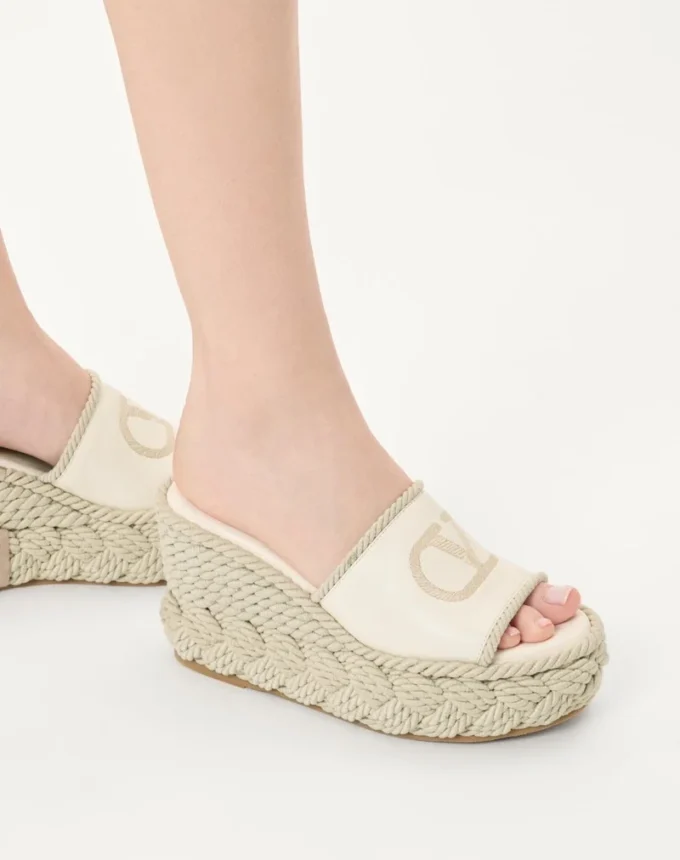 Sandales compensées Vlogo Torchon en cuir nappa 100 mm