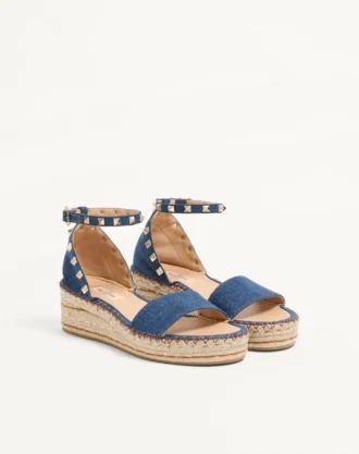 Sandales à double plateforme Rockstud en denim 55 mm