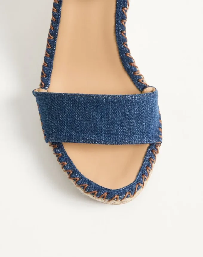Sandales à double talon compensé Rockstud en denim 105 mm Sandales à double talon compensé Rockstud en denim 105 mm