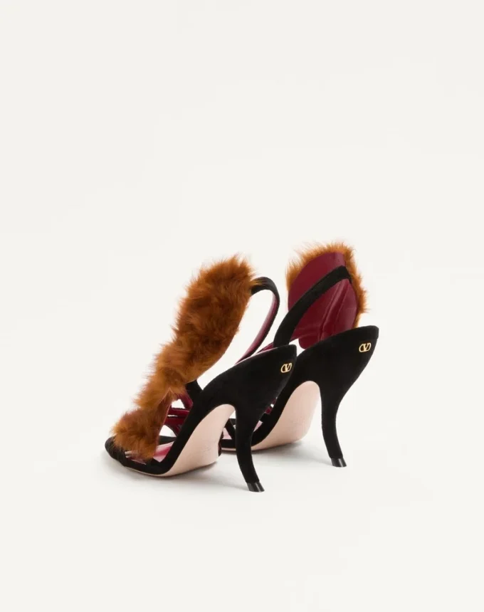 Sandales Fetishique en velours avec feuille en fourrure 105 mm Sandales Fetishique en velours avec feuille en fourrure 105 mm