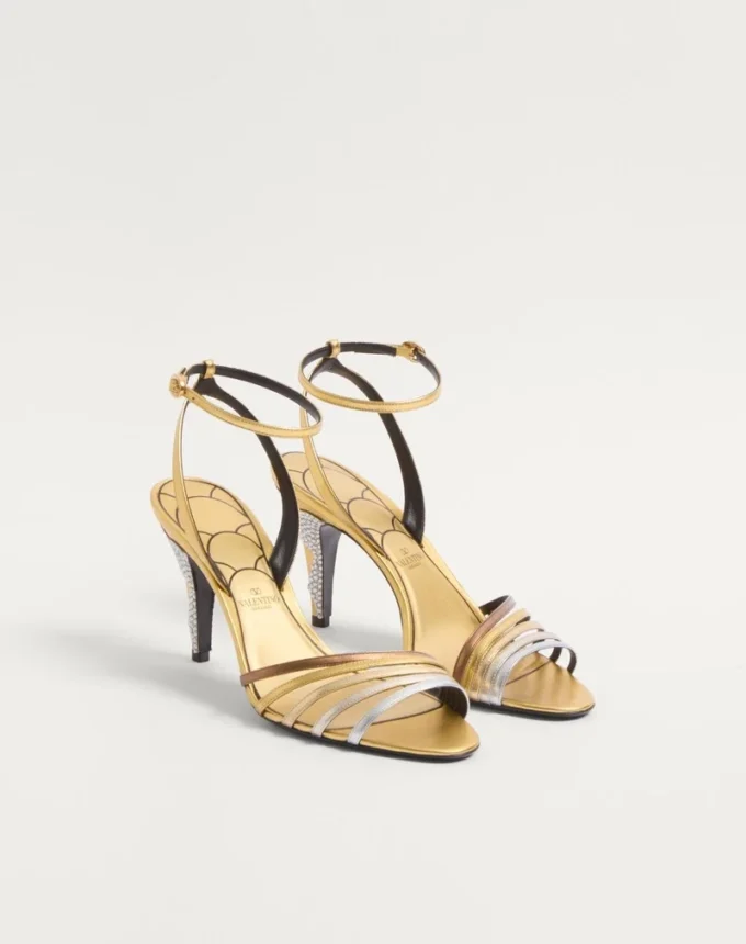 Sandales Ladycrush en cuir nappa laminé avec cristaux 85 mm Sandales Ladycrush en cuir nappa laminé avec cristaux 85 mm
