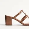 Sandales à lanières en cuir de veau métallisé Rockstud 60 mm