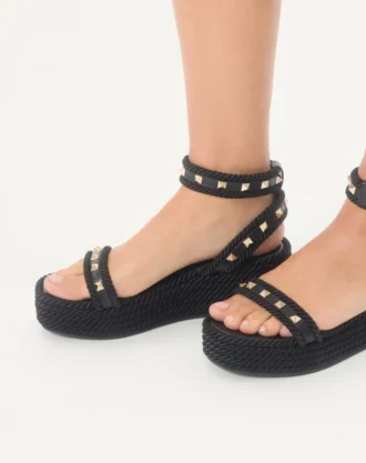 Sandales à plateforme Rockstud en cuir de veau 45 mm