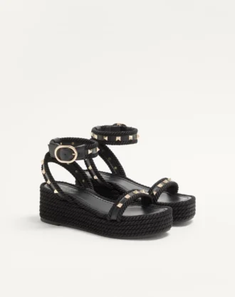 Sandales à plateforme Rockstud en cuir de veau 45 mm