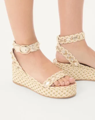 Sandales à plateforme Rockstud en cuir nappa laminé 45 mm