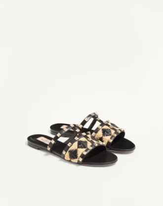 Sandales Rockstud avec broderie en raphia à carreaux