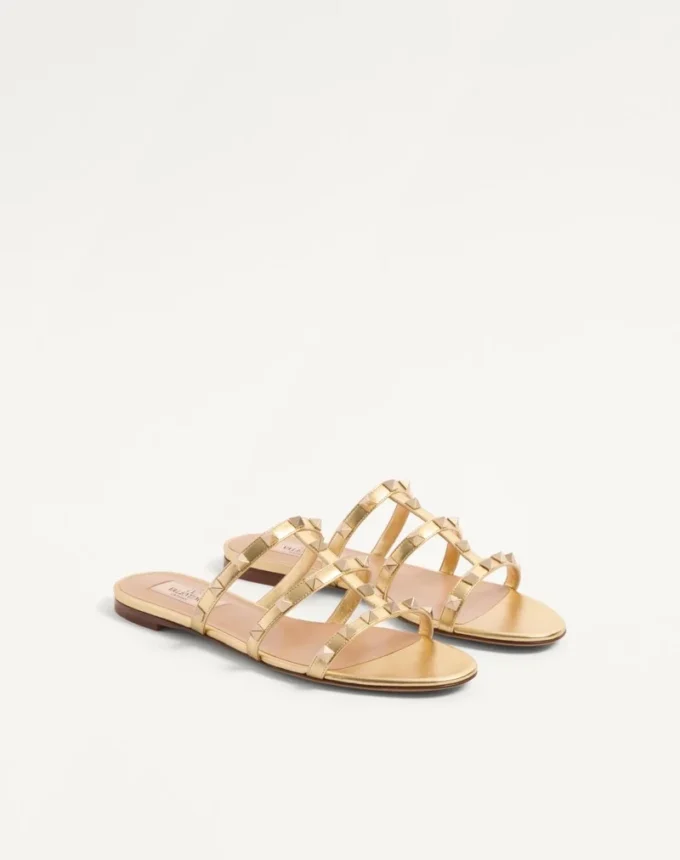 Sandales Rockstud en cuir nappa laminé
