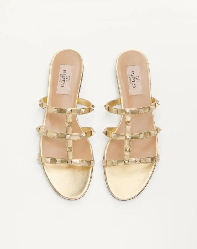 Sandales Rockstud en cuir nappa laminé