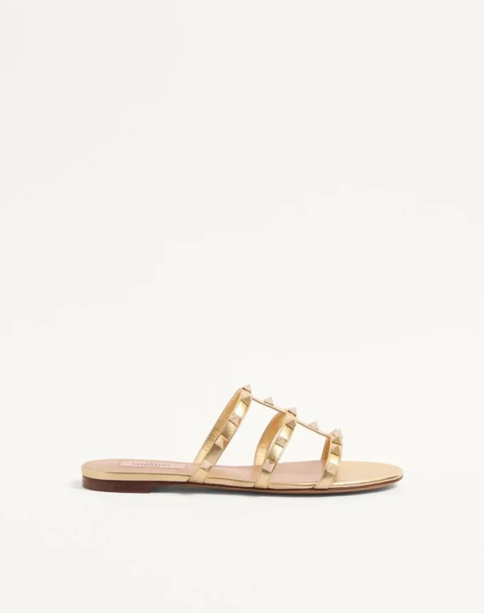 Sandales Rockstud en cuir nappa laminé