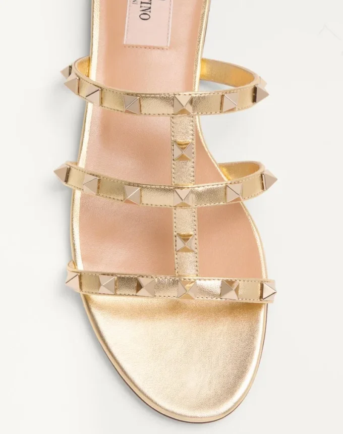 Sandales Rockstud en cuir nappa laminé