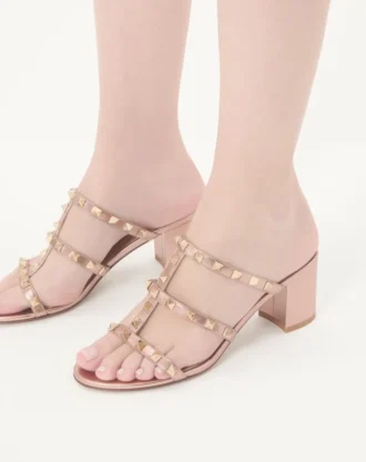 Sandales Rockstud en cuir nappa laminé 60 mm