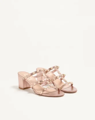 Sandales Rockstud en cuir nappa laminé 60 mm