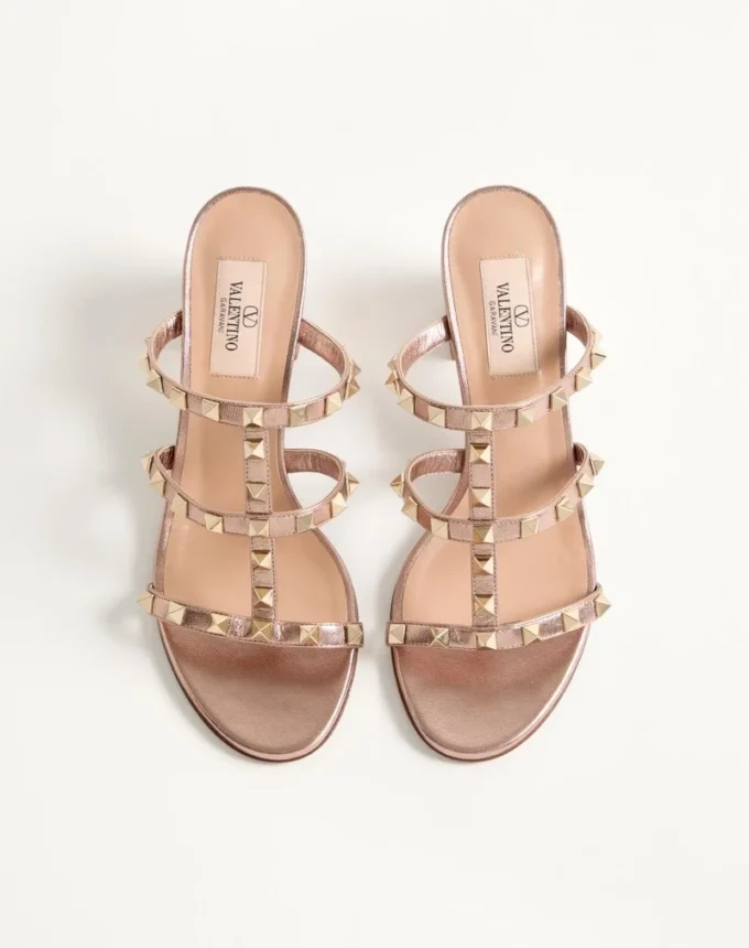 Sandales Rockstud en cuir nappa laminé 60 mm