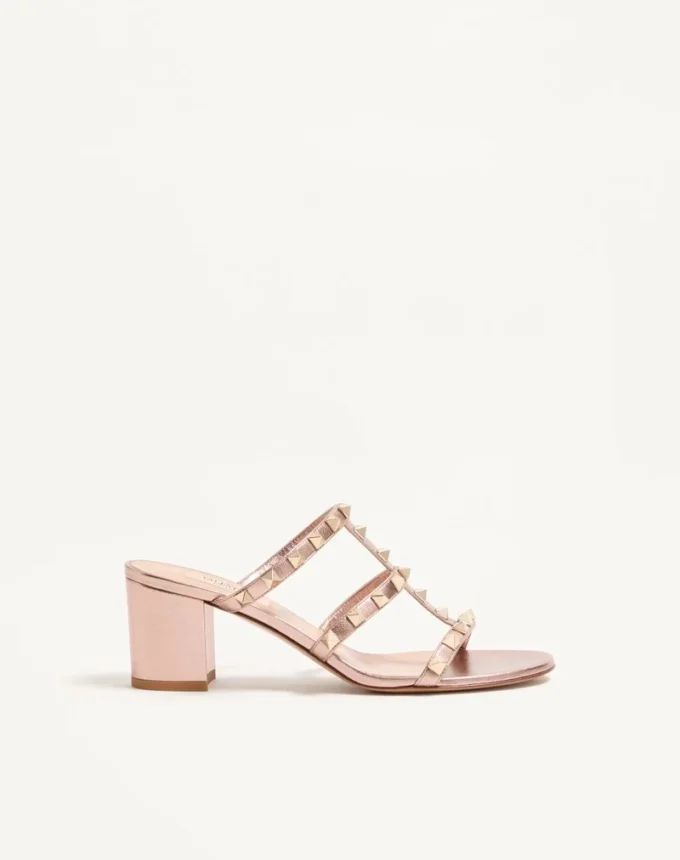 Sandales Rockstud en cuir nappa laminé 60 mm