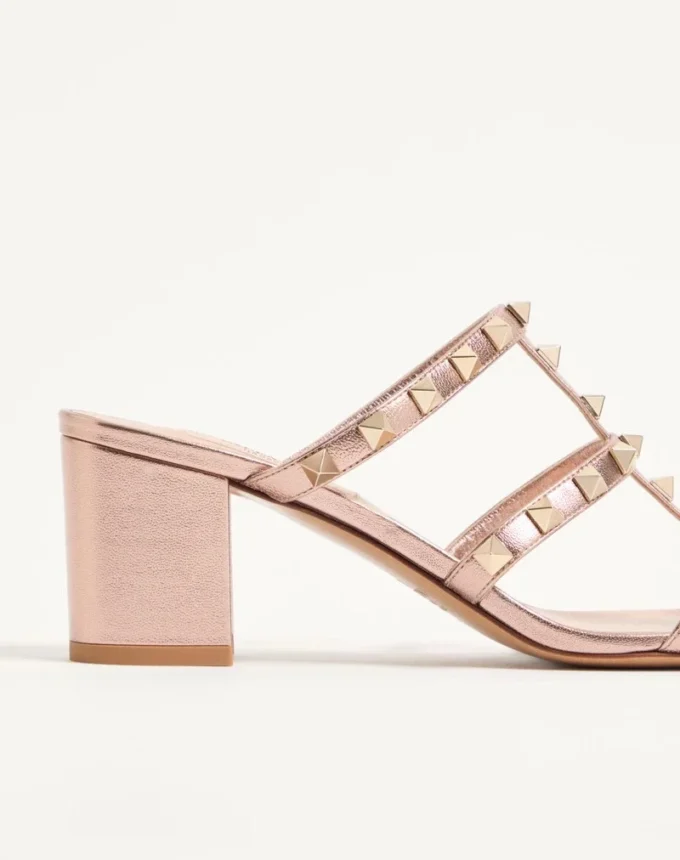 Sandales Rockstud en cuir nappa laminé 60 mm