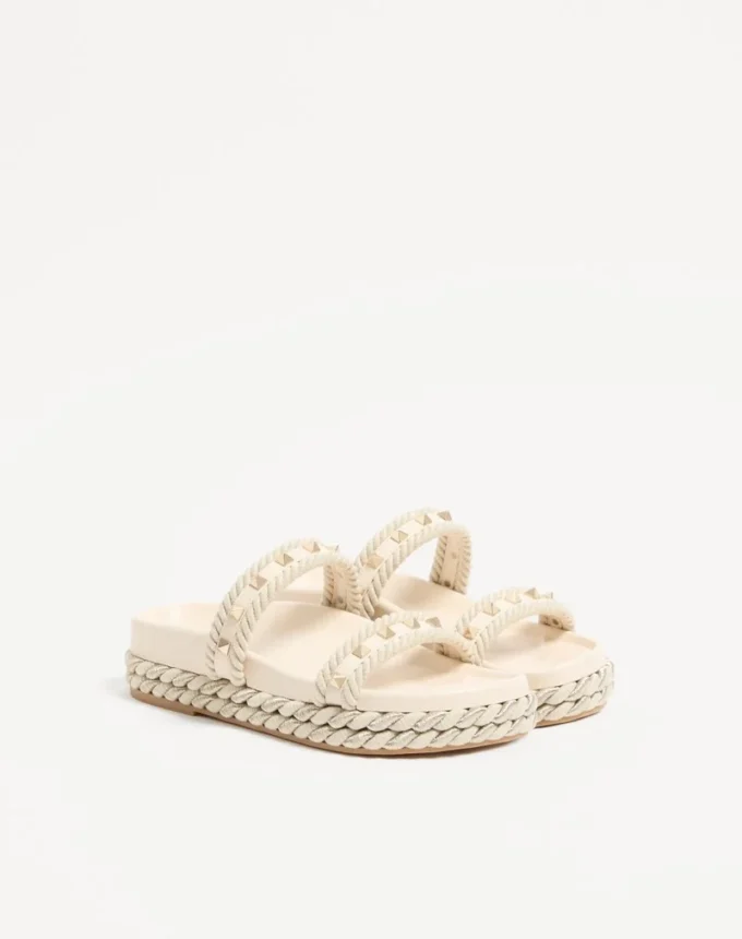 Sandales Rockstud Slide en cuir de veau 20 mm