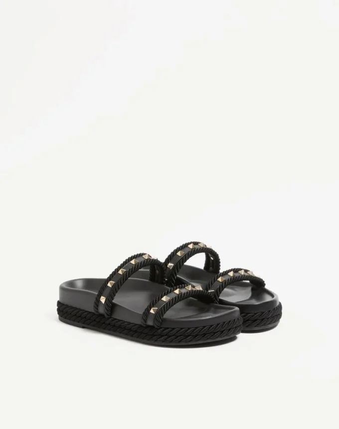 Sandales Rockstud Slide en cuir de veau 20 mm