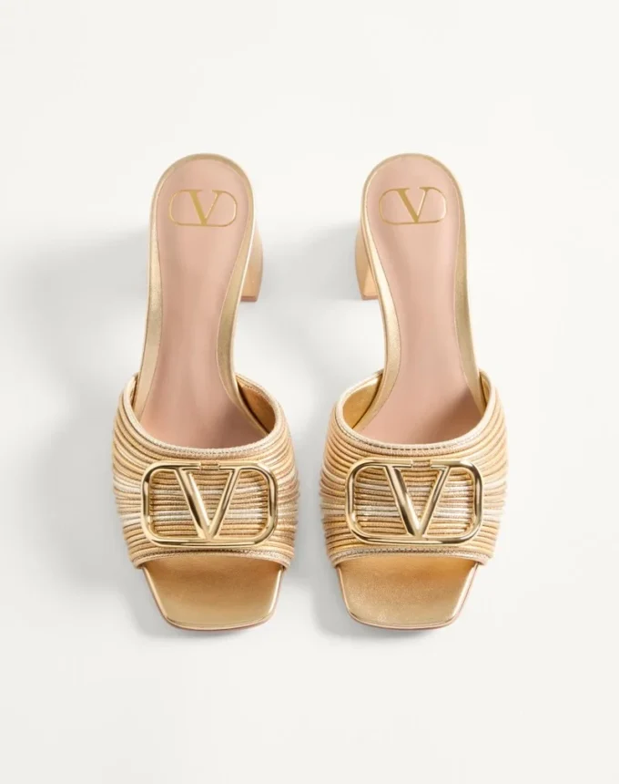 Sandales à talons compensés métalliques avec logo Vlogo et broderies Cornely 60 mm Sandales à talons compensés métalliques avec logo Vlogo et broderies Cornely 60 mm
