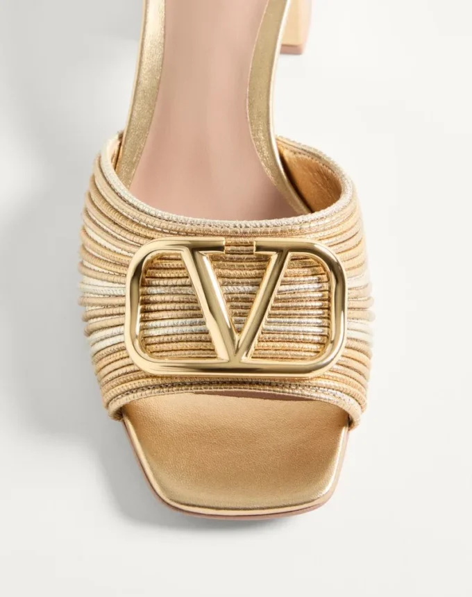 Sandales à talons compensés métalliques avec logo Vlogo et broderies Cornely 60 mm Sandales à talons compensés métalliques avec logo Vlogo et broderies Cornely 60 mm