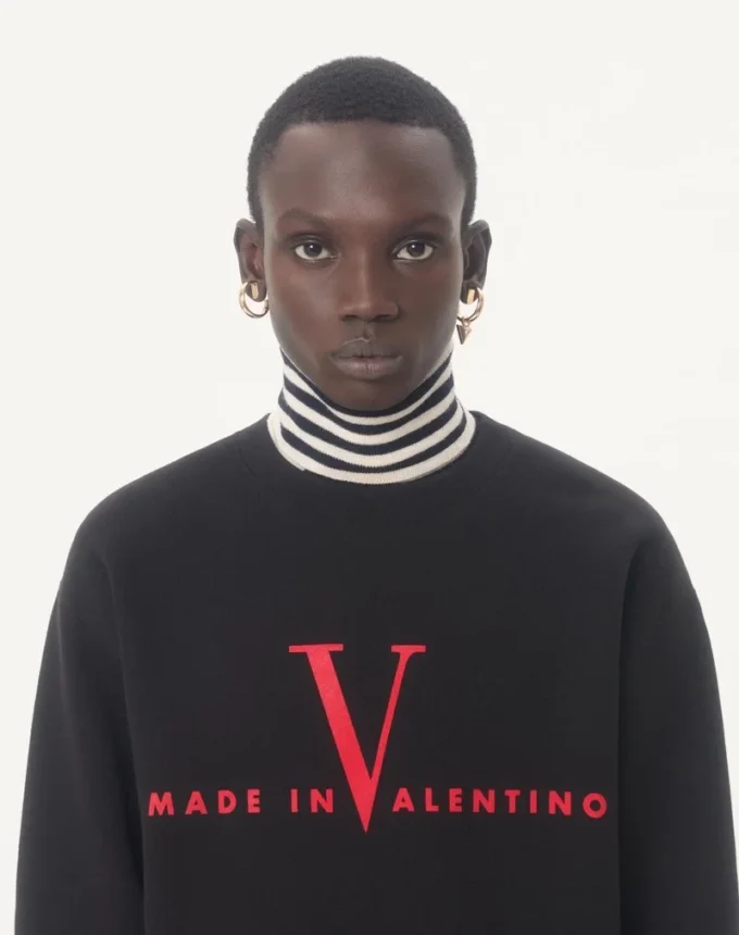 Sweat-shirt à col rond en coton Valentino avec imprimé Made In Valentino Sweat-shirt à col rond en coton Valentino avec imprimé Made In Valentino