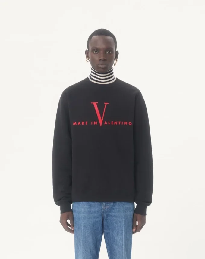 Sweat-shirt à col rond en coton Valentino avec imprimé Made In Valentino Sweat-shirt à col rond en coton Valentino avec imprimé Made In Valentino