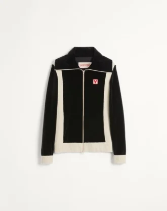 Sweat-shirt à col roulé en chenille avec fermeture éclair et patch Chez Valentino