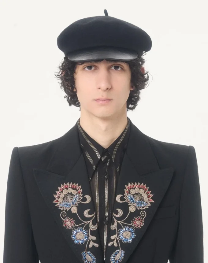 Veste brodée à ceinture en laine grain de poudre Valentino Veste brodée à ceinture en laine grain de poudre Valentino