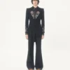 Veste brodée à ceinture en laine grain de poudre Valentino Veste brodée à ceinture en laine grain de poudre Valentino