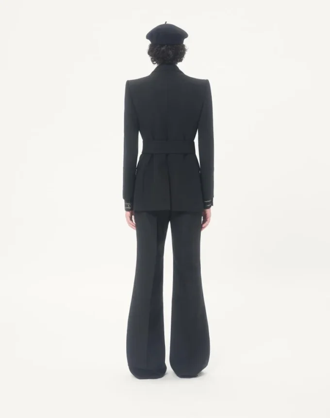 Veste brodée à ceinture en laine grain de poudre Valentino Veste brodée à ceinture en laine grain de poudre Valentino