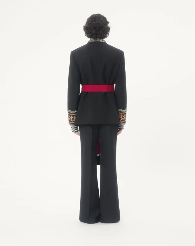 Veste brodée Valentino avec ceinture en gabardine de laine avec VGold Veste brodée Valentino avec ceinture en gabardine de laine avec VGold