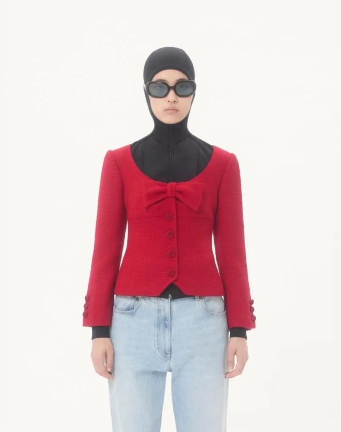 Veste courte en tweed de laine uni Veste courte en tweed de laine uni