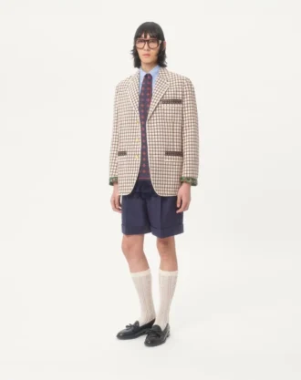 Veste en coton à simple boutonnage avec motif à carreaux et bords imprimés