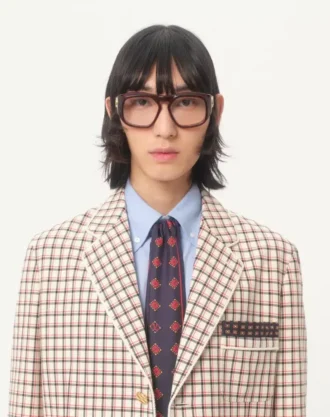 Veste en coton à simple boutonnage avec motif à carreaux et bords imprimés
