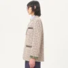 Veste en coton à simple boutonnage avec motif à carreaux et bords imprimés Veste en coton à simple boutonnage avec motif à carreaux et bords imprimés