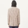 Veste en coton à simple boutonnage avec motif à carreaux et bords imprimés Veste en coton à simple boutonnage avec motif à carreaux et bords imprimés