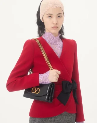 Veste en crêpe de laine avec nœud contrasté