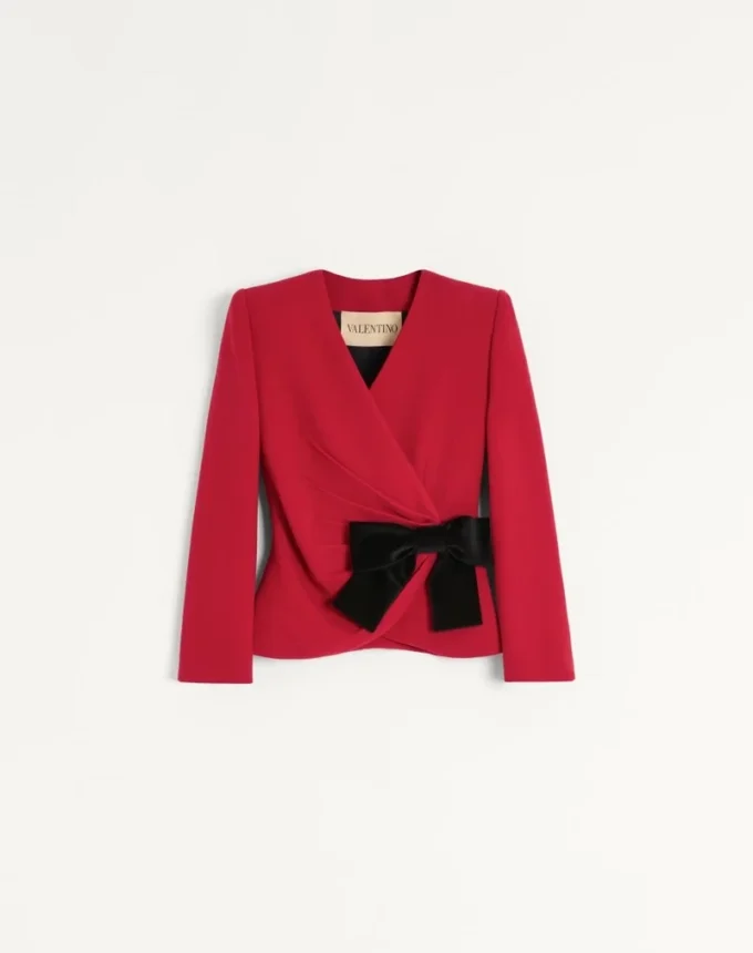 Veste en crêpe de laine avec nœud contrasté Veste en crêpe de laine avec nœud contrasté