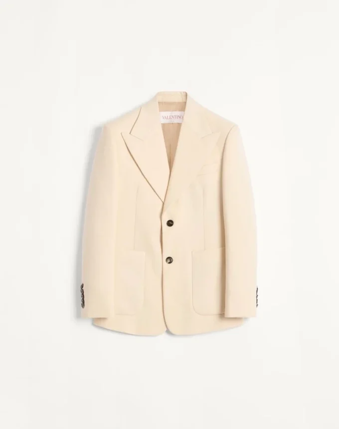 Veste en gabardine de laine à simple boutonnage Veste en gabardine de laine à simple boutonnage