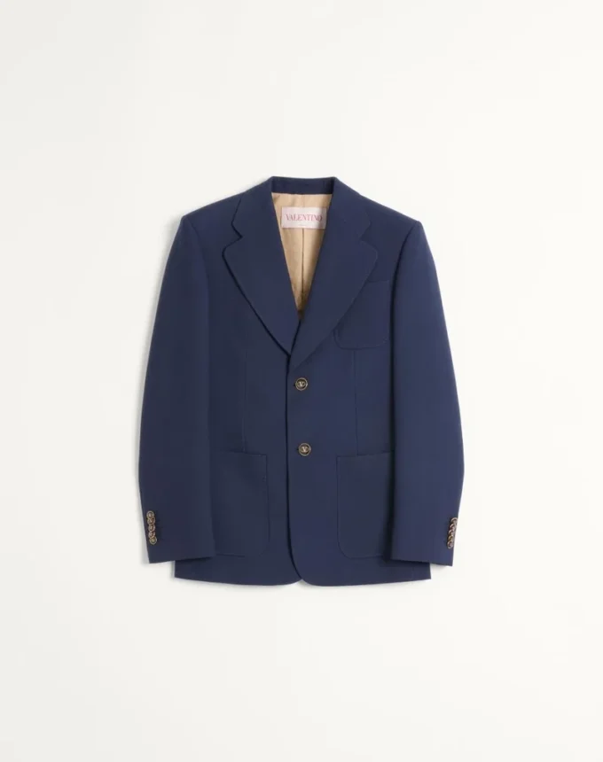 Veste en gabardine de laine à simple boutonnage Veste en gabardine de laine à simple boutonnage