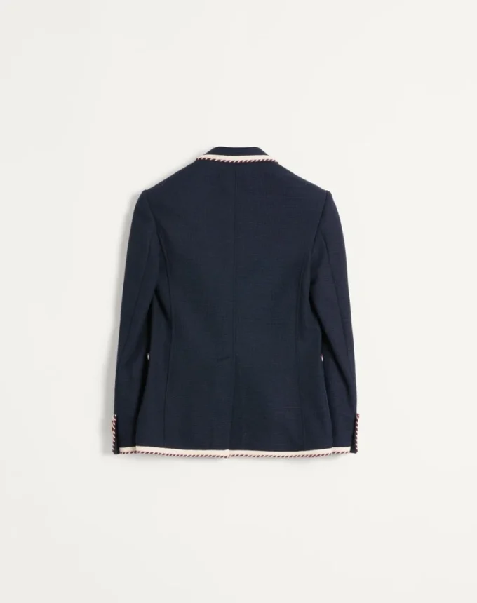 Veste en jersey de coton à simple boutonnage avec passepoil torchon Veste en jersey de coton à simple boutonnage avec passepoil torchon