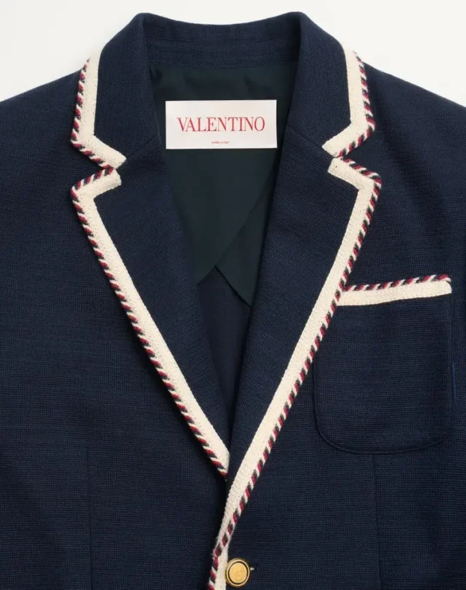Veste en jersey de coton à simple boutonnage avec passepoil torchon Veste en jersey de coton à simple boutonnage avec passepoil torchon