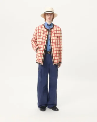 Veste en laine mélangée à motif à carreaux en V