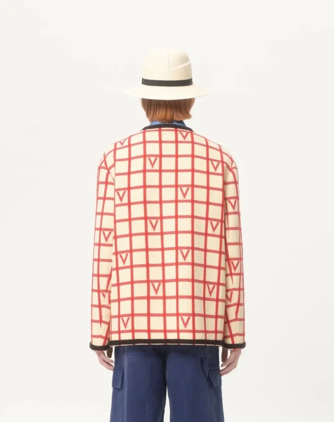 Veste en laine mélangée à motif à carreaux en V Veste en laine mélangée à motif à carreaux en V