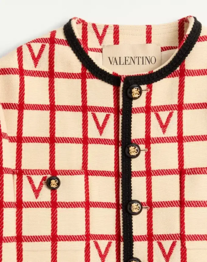 Veste en laine mélangée à motif à carreaux en V Veste en laine mélangée à motif à carreaux en V