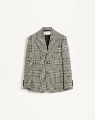 Veste en laine à simple boutonnage avec motif à carreaux sur pied-de-poule