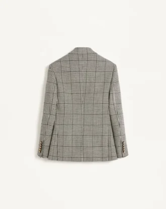 Veste en laine à simple boutonnage avec motif à carreaux sur pied-de-poule