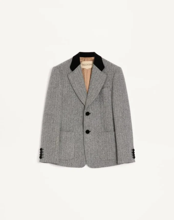 Veste en laine à simple boutonnage et motif chevron Valentino Veste en laine à simple boutonnage et motif chevron Valentino