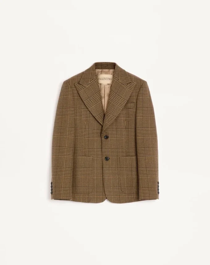 Veste en laine à simple boutonnage et motif Glen Plaid Valentino Veste en laine à simple boutonnage et motif Glen Plaid Valentino