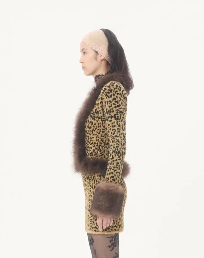 Veste en maille lurex jacquard à imprimé animalier Veste en maille lurex jacquard à imprimé animalier