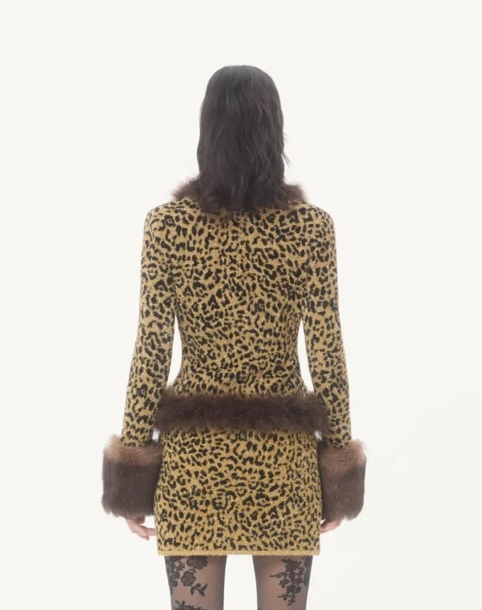 Veste en maille lurex jacquard à imprimé animalier Veste en maille lurex jacquard à imprimé animalier